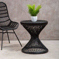 Black Rattan Side Table With Twisted Base & Tight Weave Top, Mataram
