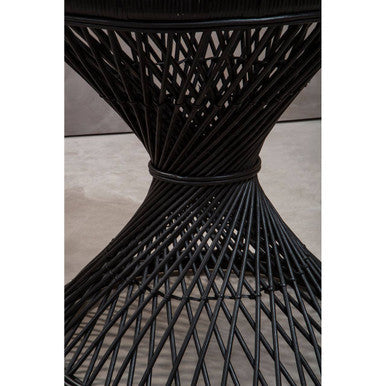 Black Rattan Side Table With Twisted Base & Tight Weave Top, Mataram
