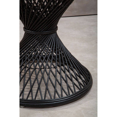 Black Rattan Side Table With Twisted Base & Tight Weave Top, Mataram