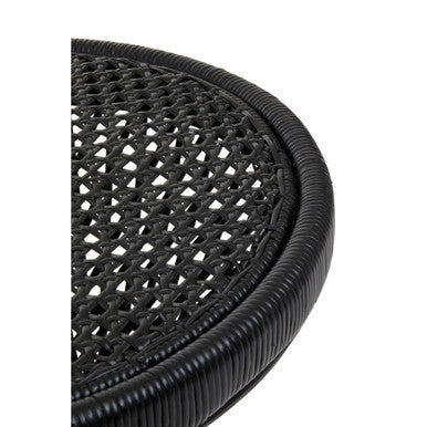 Black Rattan Side Table With Twisted Base & Tight Weave Top, Mataram