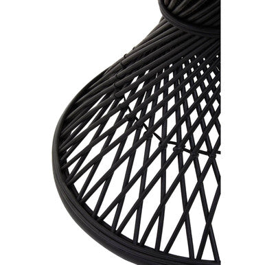 Black Rattan Side Table With Twisted Base & Tight Weave Top, Mataram