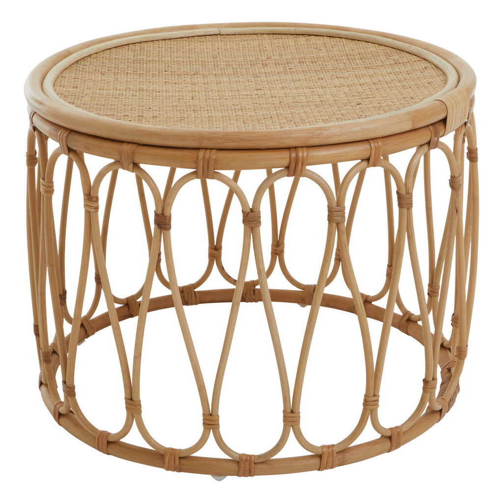 Natural Rattan Coffee Table With Open Weave Design & Webbing Round Top, Mataram