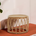 Natural Rattan Coffee Table With Open Weave Design & Webbing Round Top, Mataram