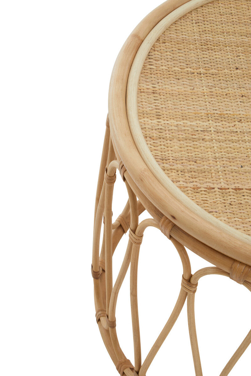 Natural Rattan Coffee Table With Open Weave Design & Webbing Round Top, Mataram