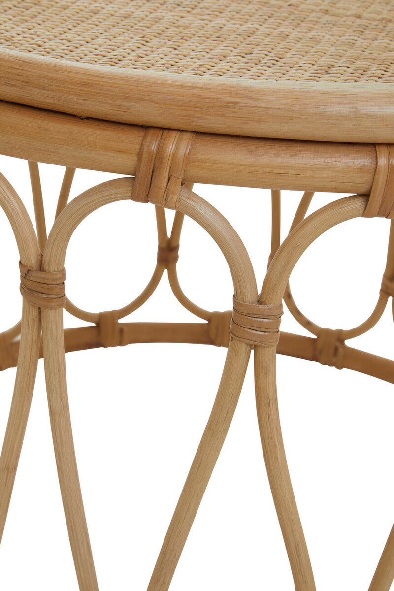 Natural Rattan Coffee Table With Open Weave Design & Webbing Round Top, Mataram