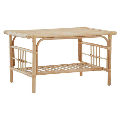 Natural Rattan Rectangular Coffee Table With Lower Storage Shelf, Mataram