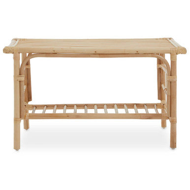 Natural Rattan Rectangular Coffee Table With Lower Storage Shelf, Mataram