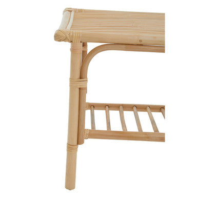 Natural Rattan Rectangular Coffee Table With Lower Storage Shelf, Mataram