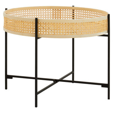 Natural Rattan Coffee Table With Black Cross Metal Base, Depok
