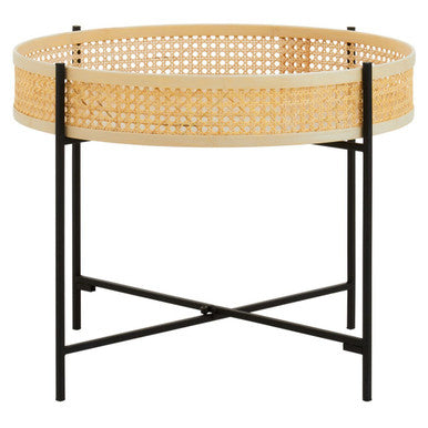Natural Rattan Coffee Table With Black Cross Metal Base, Depok