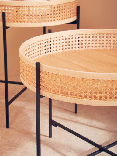 Natural Rattan Coffee Table With Black Cross Metal Base, Depok