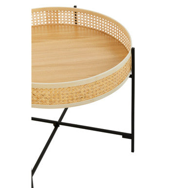 Natural Rattan Coffee Table With Black Cross Metal Base, Depok