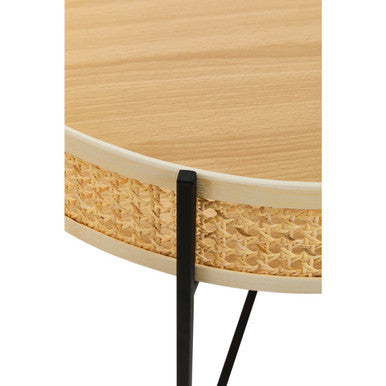 Natural Rattan Coffee Table With Black Cross Metal Base, Depok