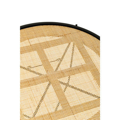 Natural Rattan Round Coffee Table With Black Cross Metal Legs, Depok