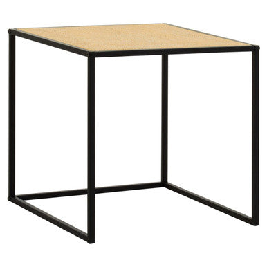 Natural Rattan Top Side Table With Black Metal Square Base, Depok