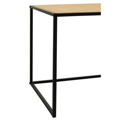 Natural Rattan Top Side Table With Black Metal Square Base, Depok