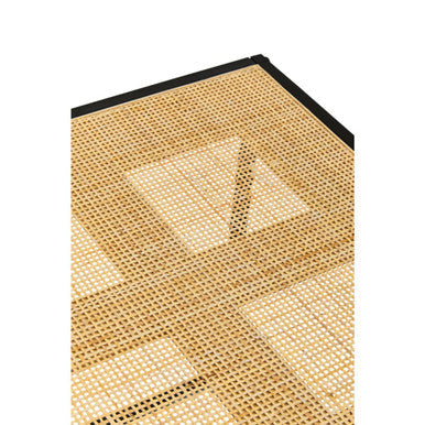 Natural Rattan Top Side Table With Black Metal Square Base, Depok