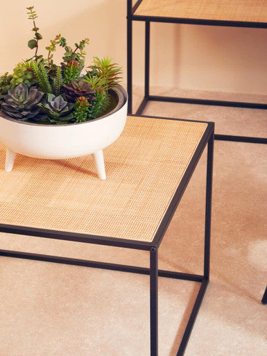 Natural Rattan Top & Black Metal Coffee Table, Depok