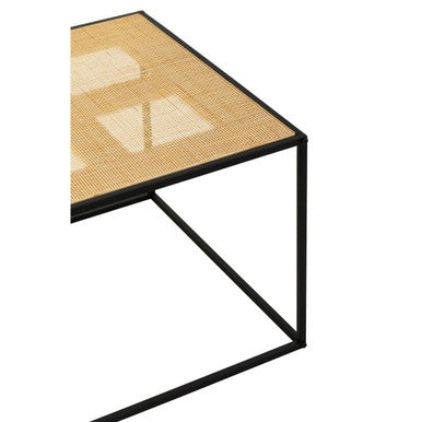 Natural Rattan Top & Black Metal Coffee Table, Depok
