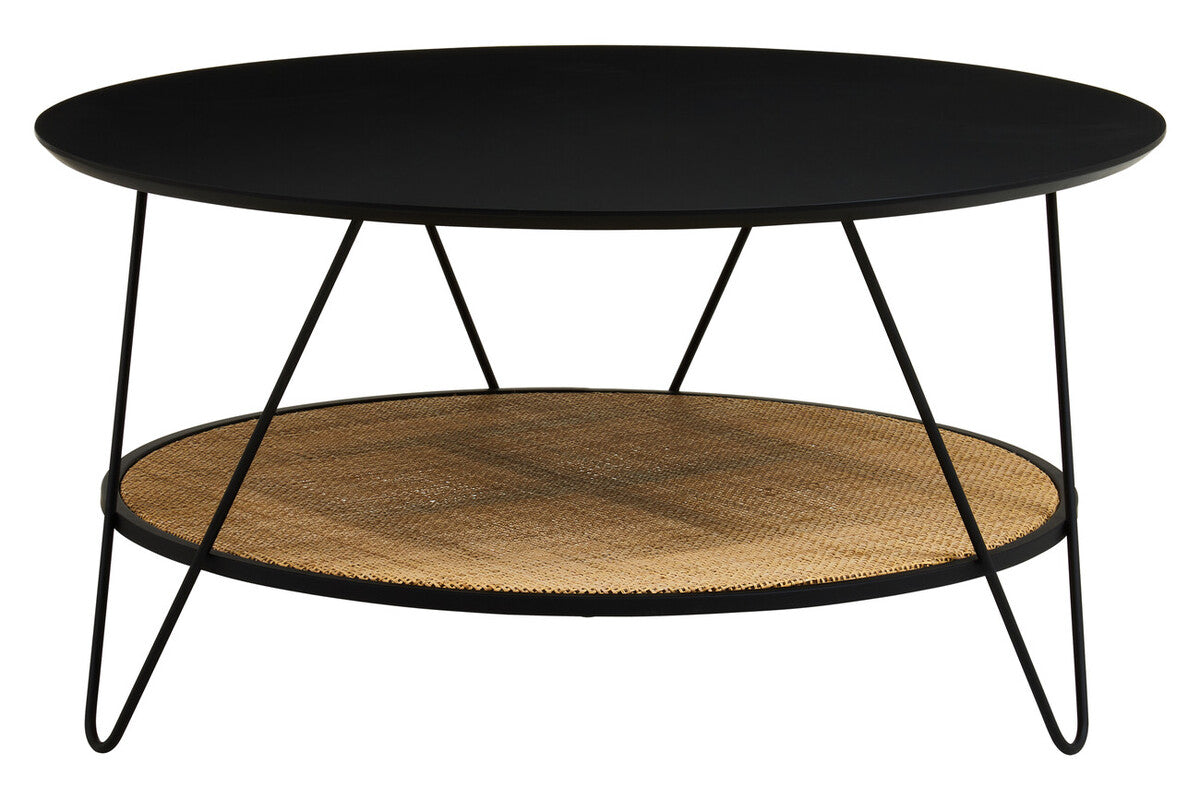 Black Wood Top Coffee Table With Metal Hairpin Legs, Depok