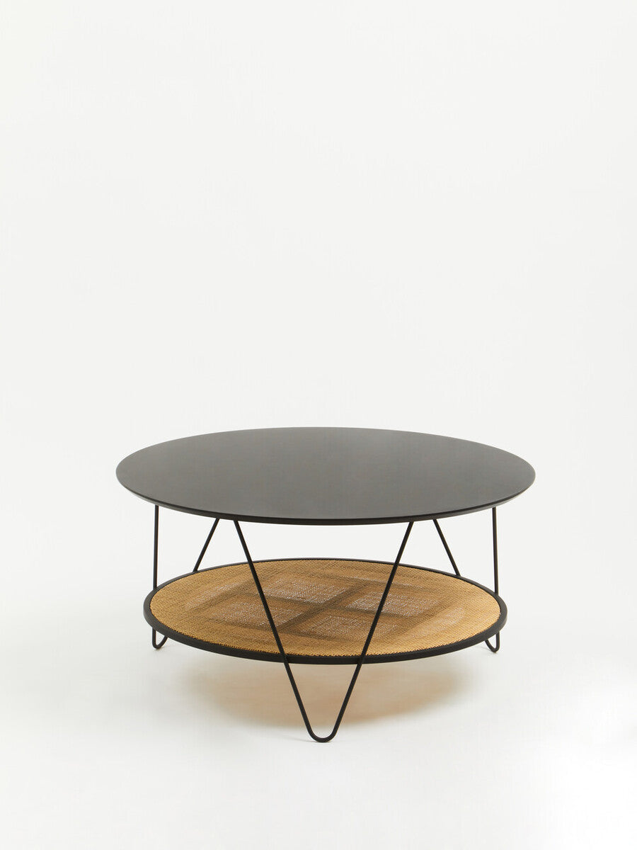 Black Wood Top Coffee Table With Metal Hairpin Legs, Depok