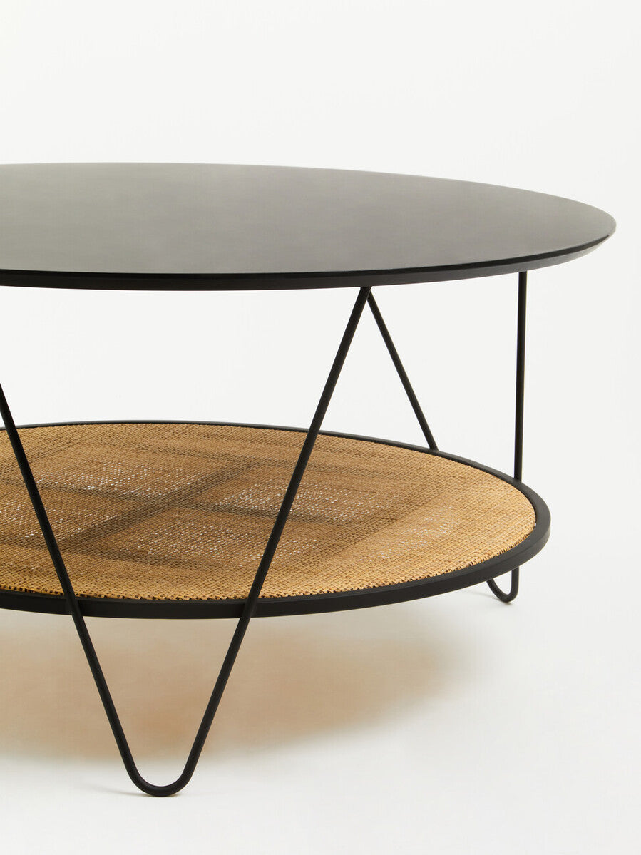 Black Wood Top Coffee Table With Metal Hairpin Legs, Depok
