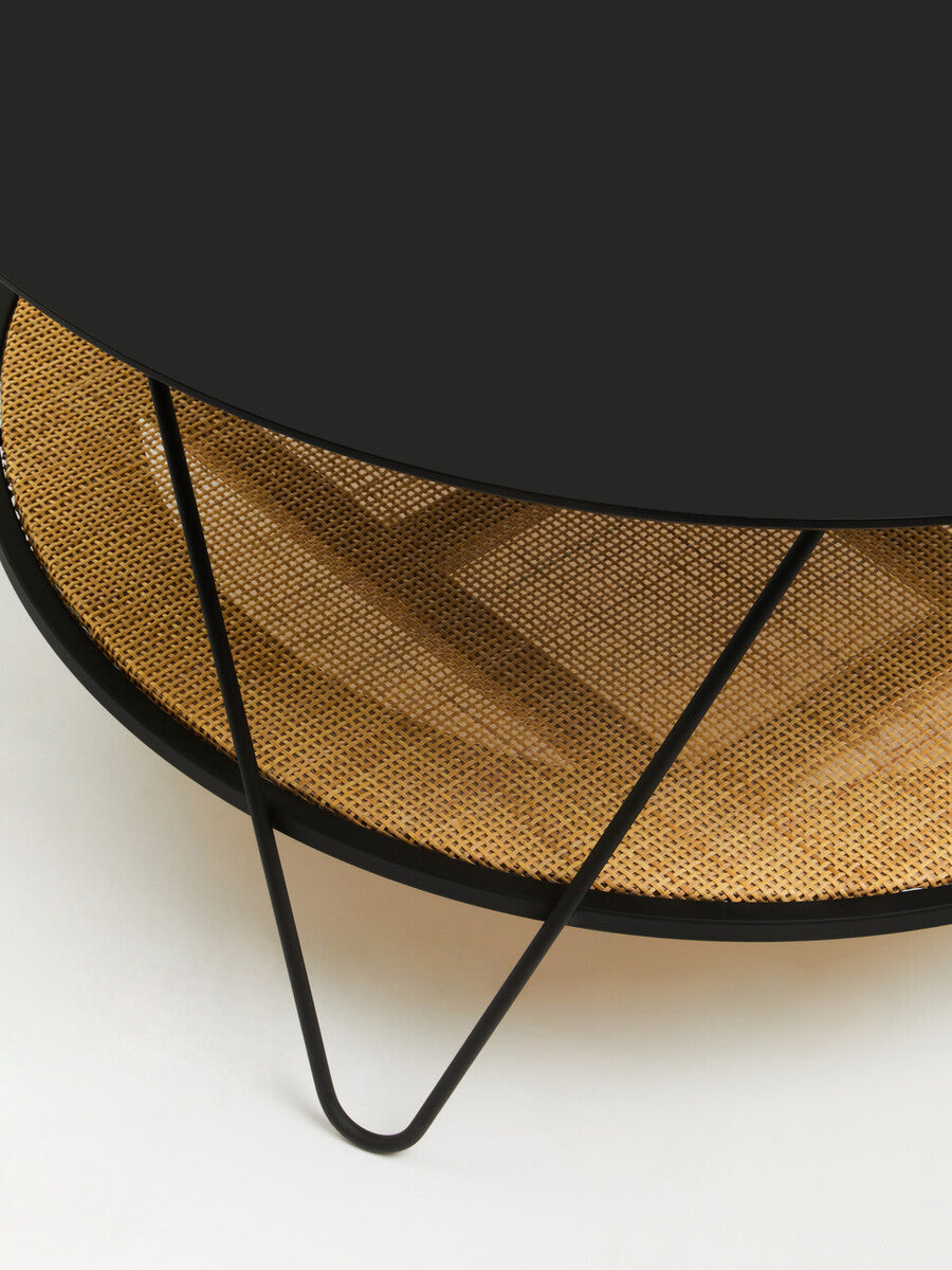 Black Wood Top Coffee Table With Metal Hairpin Legs, Depok