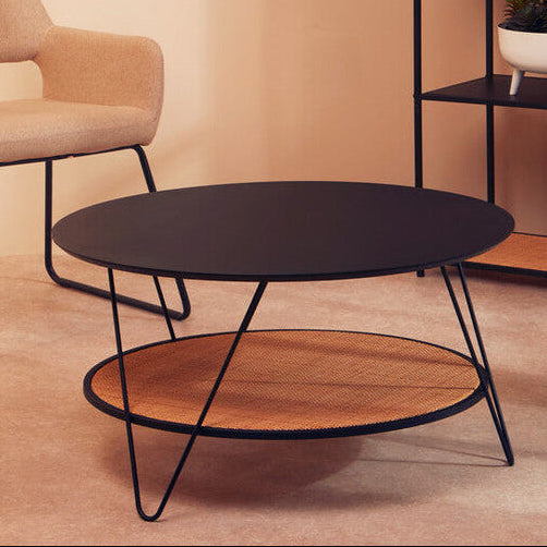 Black Wood Top Coffee Table With Metal Hairpin Legs, Depok