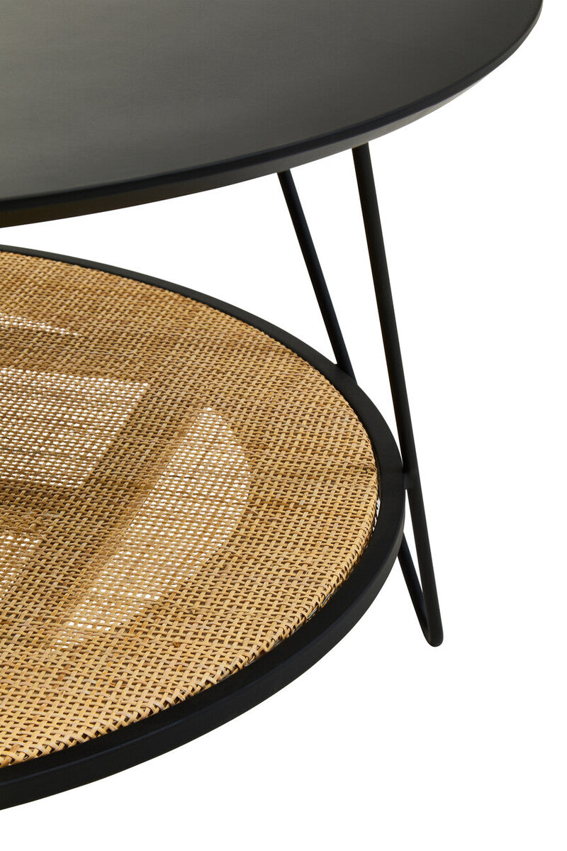 Black Wood Top Coffee Table With Metal Hairpin Legs, Depok