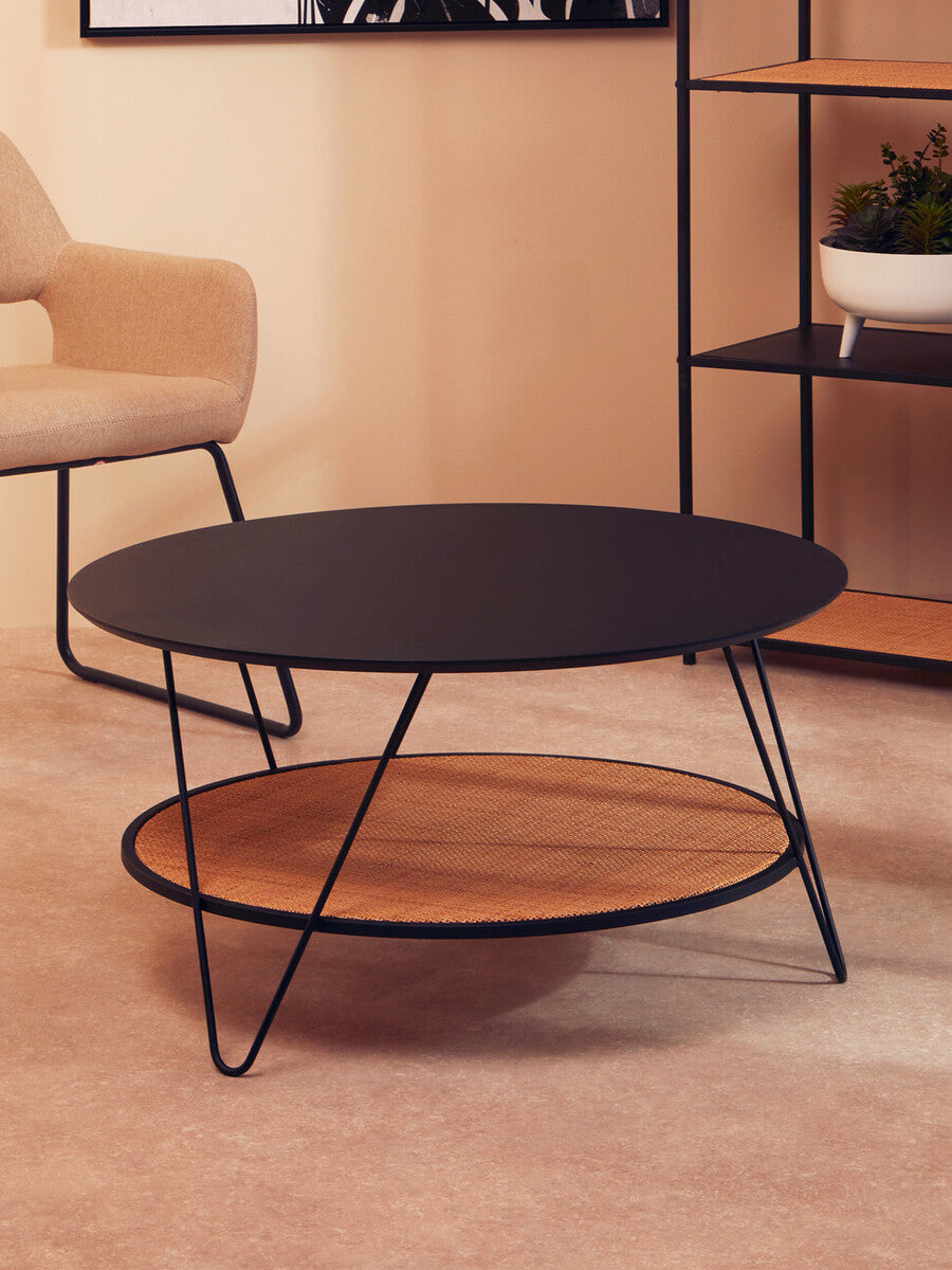 Black Wood Top Coffee Table With Metal Hairpin Legs, Depok