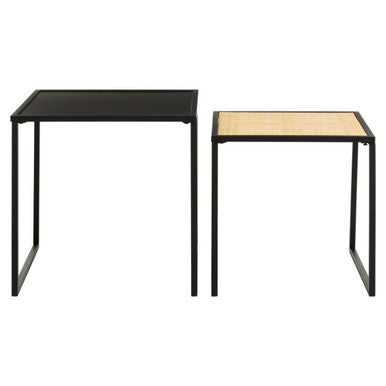 Black Metal & Rattan Top Nest Of 2 Tables With Square Frames, Depok