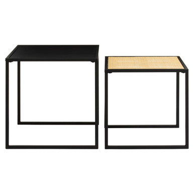Black Metal & Rattan Top Nest Of 2 Tables With Square Frames, Depok