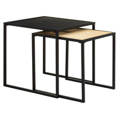 Black Metal & Rattan Top Nest Of 2 Tables With Square Frames, Depok