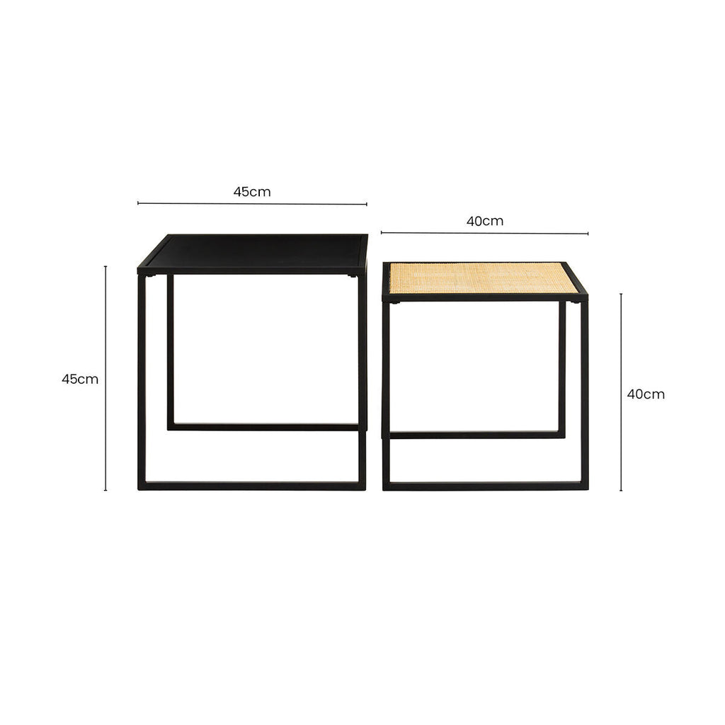 Black Metal & Rattan Top Nest Of 2 Tables With Square Frames, Depok