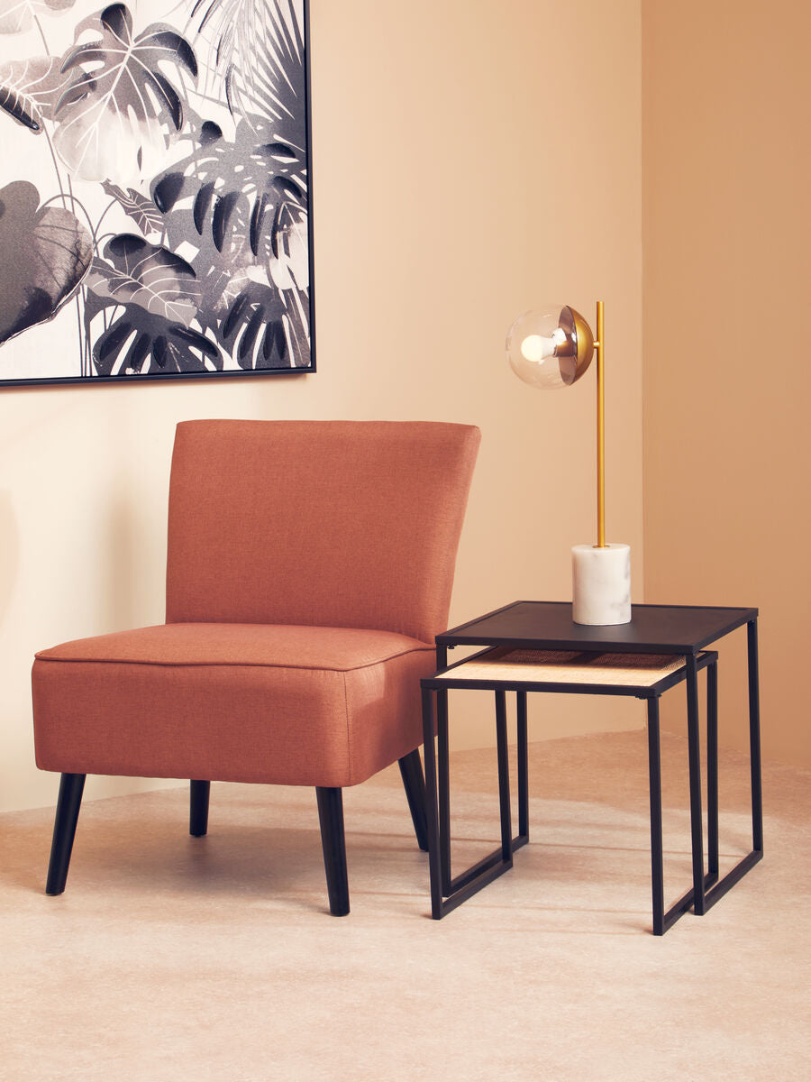 Black Metal & Rattan Top Nest Of 2 Tables With Square Frames, Depok