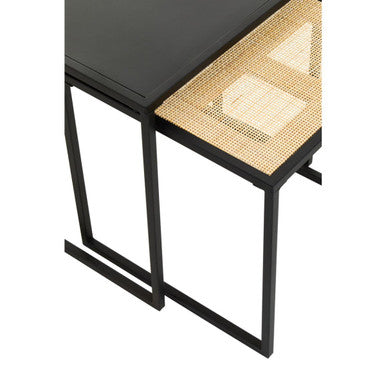 Black Metal & Rattan Top Nest Of 2 Tables With Square Frames, Depok