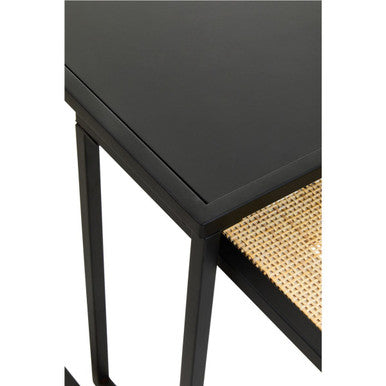 Black Metal & Rattan Top Nest Of 2 Tables With Square Frames, Depok