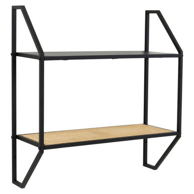Depok Two Tier Rattan & Metal Wall Shelf