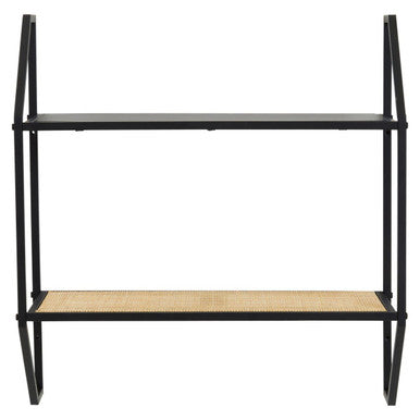 Depok Two Tier Rattan & Metal Wall Shelf