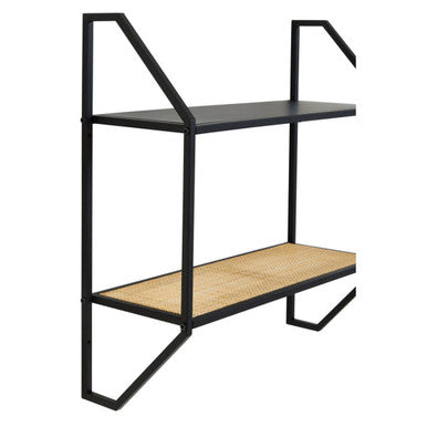 Depok Two Tier Rattan & Metal Wall Shelf