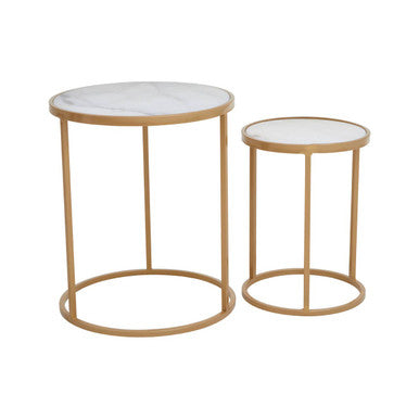Colva White Marble & Gold Set Of Two Nesting Tables