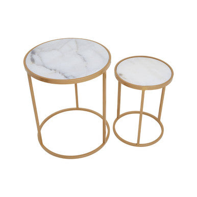 Colva White Marble & Gold Set Of Two Nesting Tables