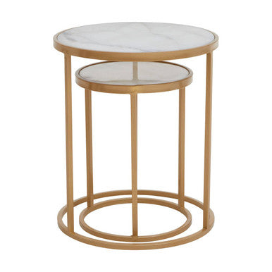 Colva White Marble & Gold Set Of Two Nesting Tables