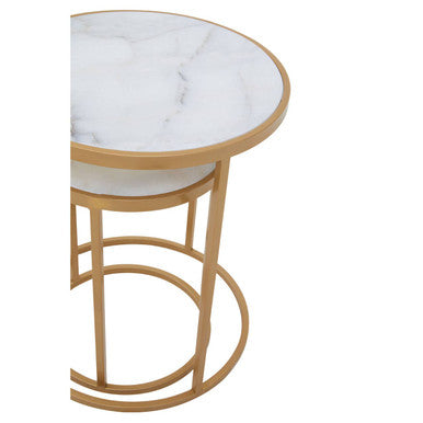 Colva White Marble & Gold Set Of Two Nesting Tables