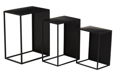 Set Of 3 Black Iron Rectangular Nesting Tables, Avento