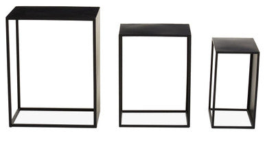 Set Of 3 Black Iron Rectangular Nesting Tables, Avento