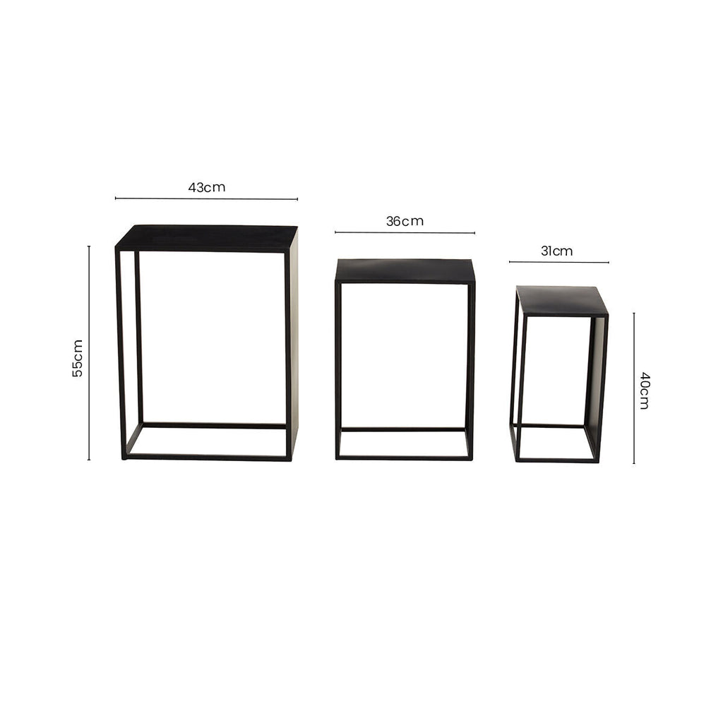 Set Of 3 Black Iron Rectangular Nesting Tables, Avento