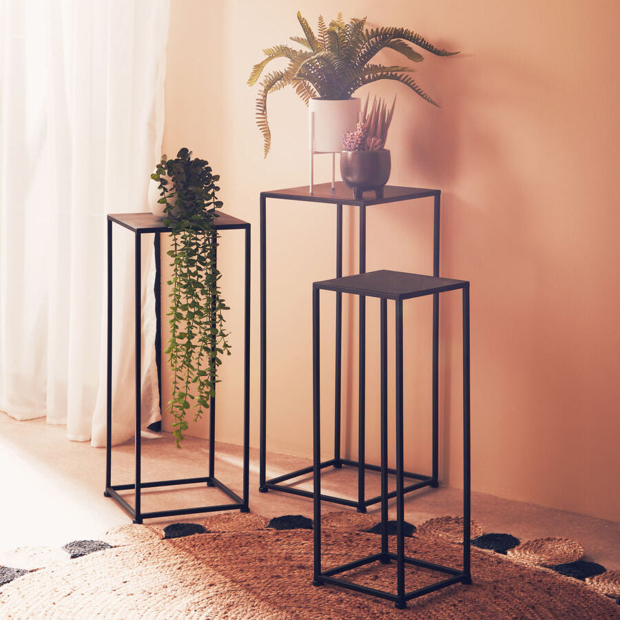 Set Of 3 Black Iron Rectangular Nesting Tables, Avento