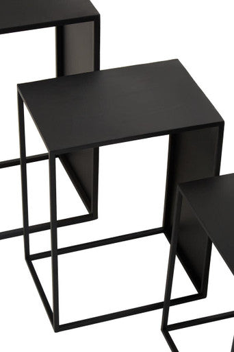 Set Of 3 Black Iron Rectangular Nesting Tables, Avento