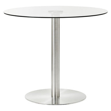 Clear Glass Round Dining Table With Silver Metal Base, Metropolitan